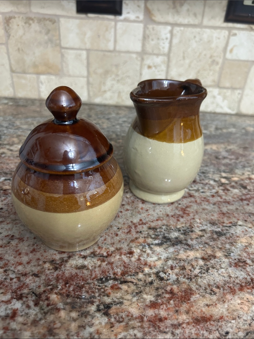 Vintage Stoneware Brown Two-Piece Creamer and Sugar Set